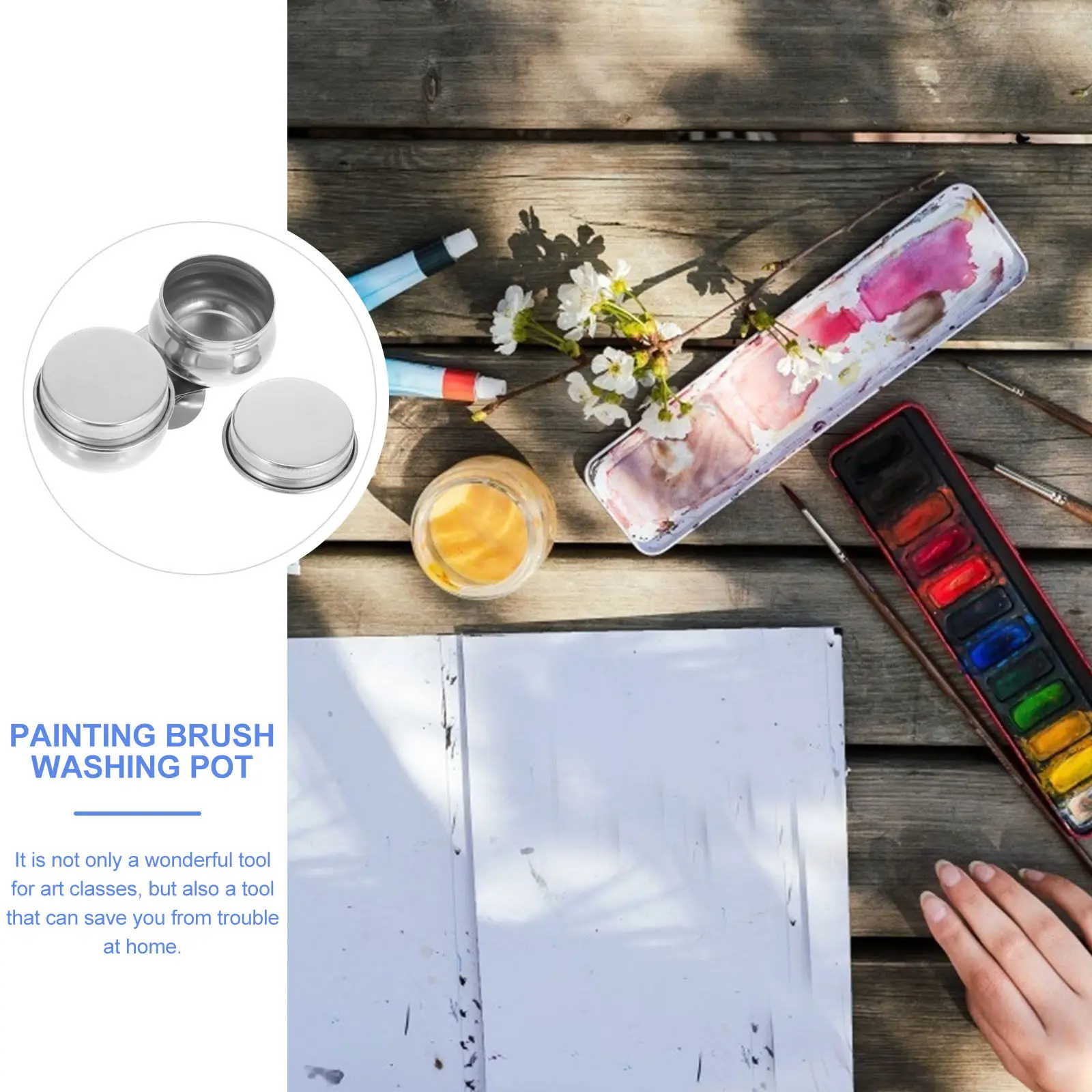 이중 스테인리스 페인팅 브러쉬 세척 용기, 클립형 휴대용 세척 펜 용기(뚜껑 포함), 학교, 가정, 야외용