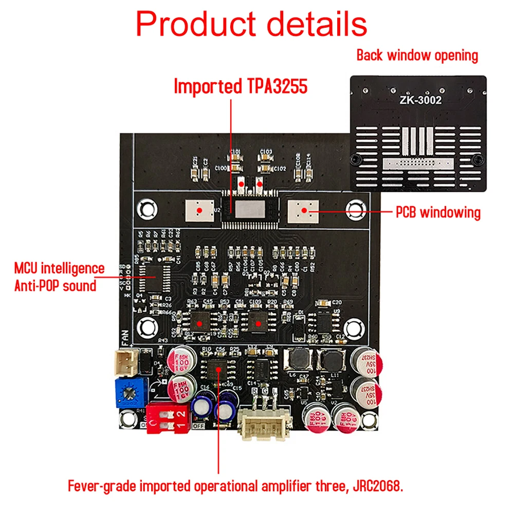 ZK-3002 Pure Rear Level Digital Amplifier Board Stereo 300Wx2 TPA3255 Bridged Mono 600W AMP Audio Music Power Amplifier Board audio amplifier board stereo amplifier