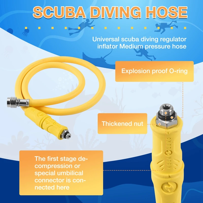 Scuba Diving Accessories Durable Scuba Diving BCD Medium Pressure Hose Scuba Diving Regulator For 2Nd Gauge Breathing Regulator