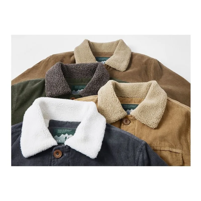 Autumn Winter Jackets Men Fleece Corduroy Jacket Warm Thick Bomber Jacket Military Cotton Coat Outerwear Fur Collar Windbreaker