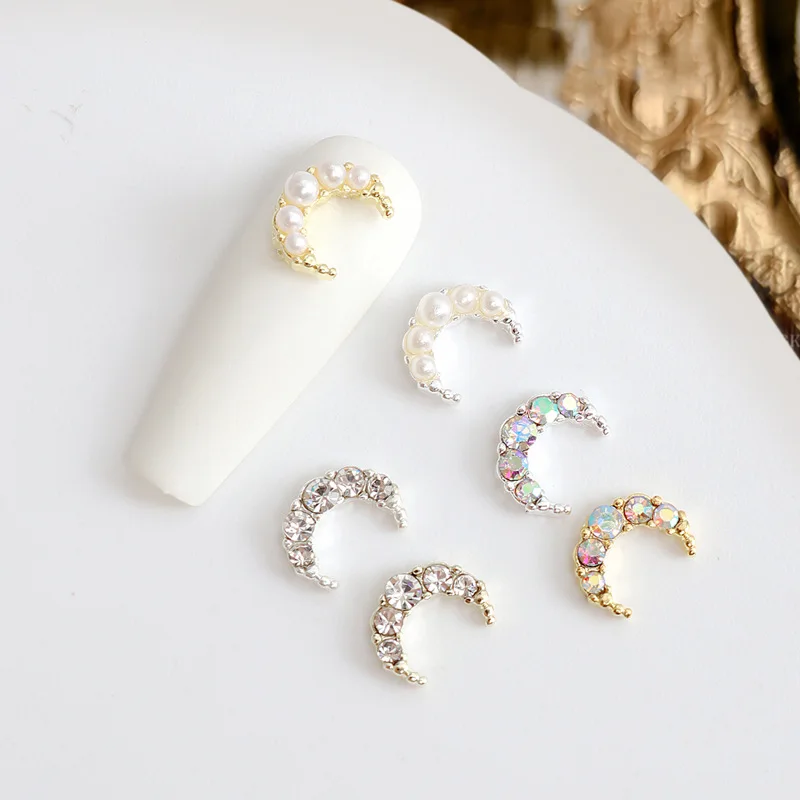 10Pcs 골드/실버 네일 아트 크리스탈 진주 라인 석 2 크기 달 모양의 디자인 한국어 네일 아트 액세서리에 대 한 매력