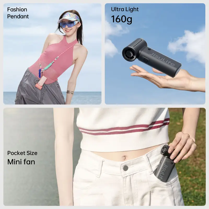 JISULIFE Handheld Turbo Fan, Super Strong Wind, 5 Speeds, Long Battery Life, 5000mAh USB Rechargeable, Multipurpose Pocket Fan - Image 6