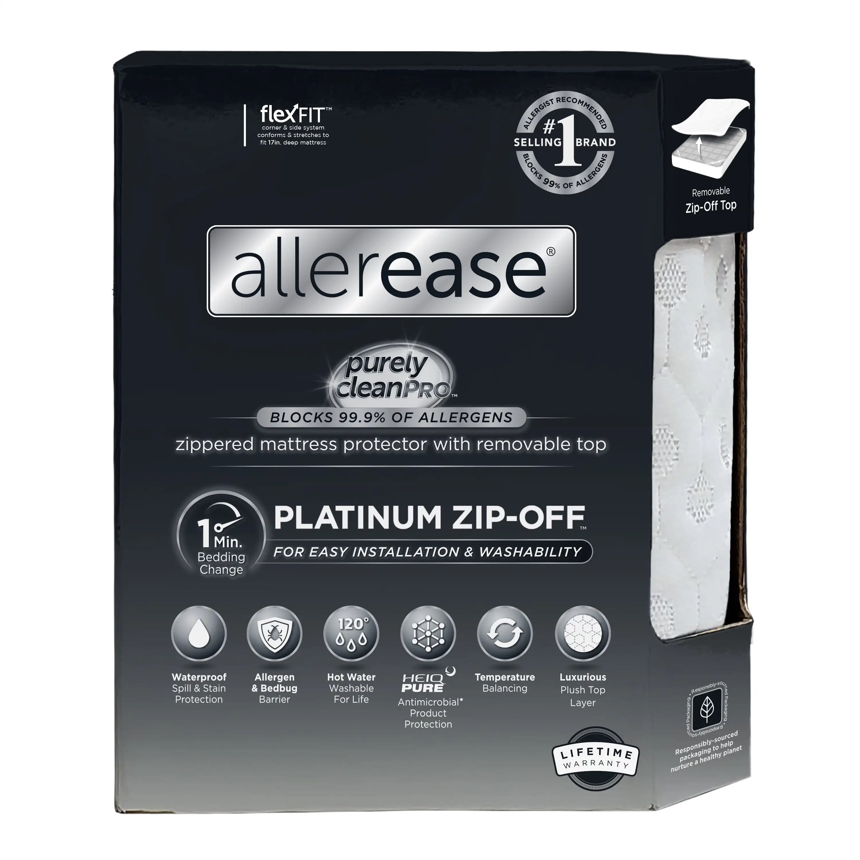 

Allerease Platinum Temperature Balancing Zip-Off Top Mattress Protector, Queen