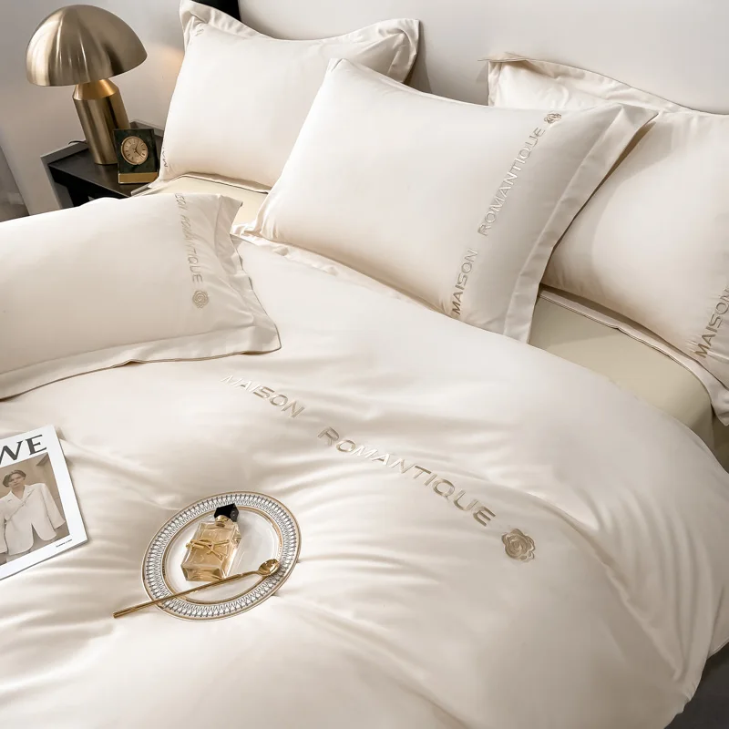

Skincare Wash Cotton Light Luxury Embroidery BeddingSet Queen King Bed sheet Pillowcase gift Wedding for adult