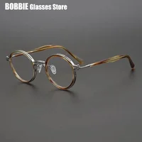 Японские сверхлегкие круглые очки ручной работы из ацетата титана, мужские винтажные очки, женские итальянские брендовые дизайнерские очки, высокое качество — изображение 6