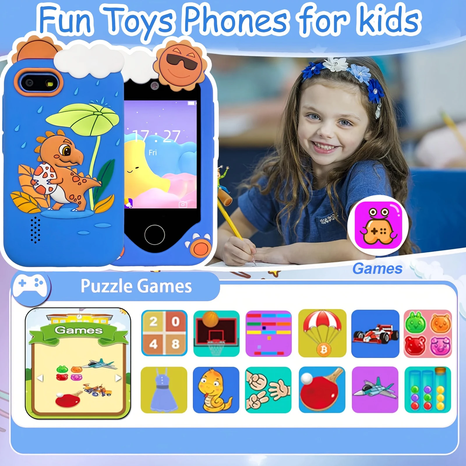 Kids Smart Phone Children Toy Mini Smart Phone Toys Games Dual Camera Music Video Player 10 Stories Boys Girls Birthday Gifts
