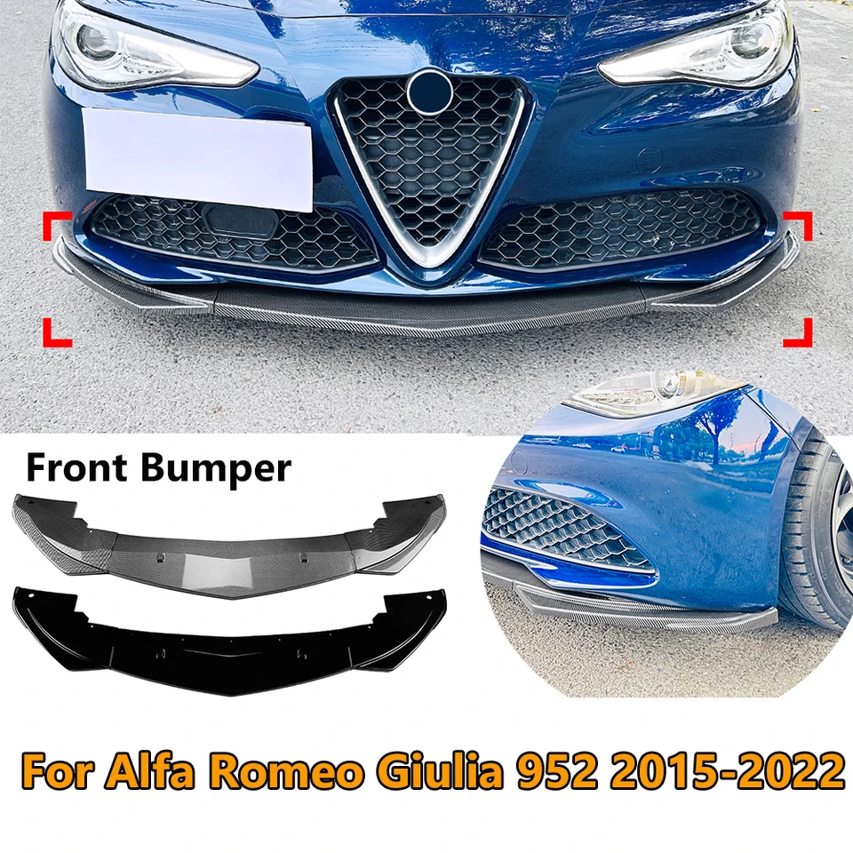 ロミオ用カーボンファイバーフロントバンパーリップ Alfa アルファ ロメオ ジュリア スポーツ セダン 2017-2020モデルに対応オートフロントチン OEMスタイルカーボンファイバーフロントバンパーリップディフューザー
