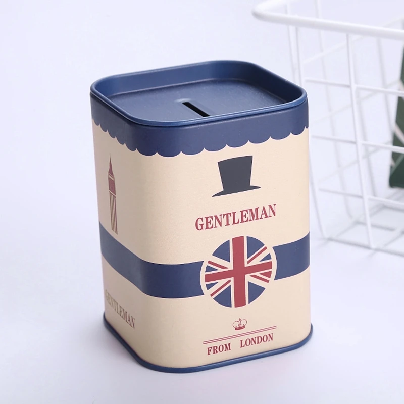 Cute Piggy Bank Metal Square London Gentleman Tinplate Money Saving Case for Adults Kids Girls Boys Jewelry Box Storage 5