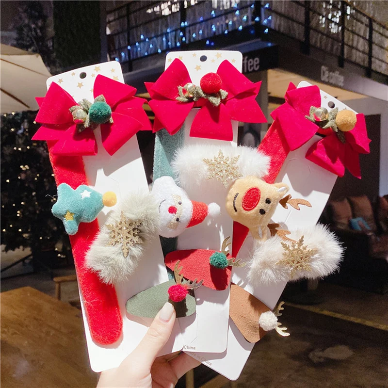 

4PCS/Set Christmas Children's Cute Cartoon Pattern BB Clip Glitter Sequins Baby Bangs Hairpin Sweet Hair Accessories Photo Props