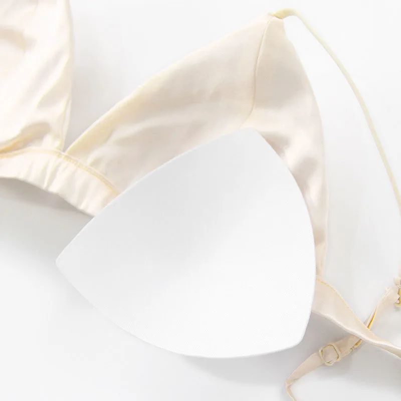 Small Chest Women Underwear French Style Triangle Prevent Sagging Mulberry Silk Satin Bralette Thin Seduction Intimate Brassiere