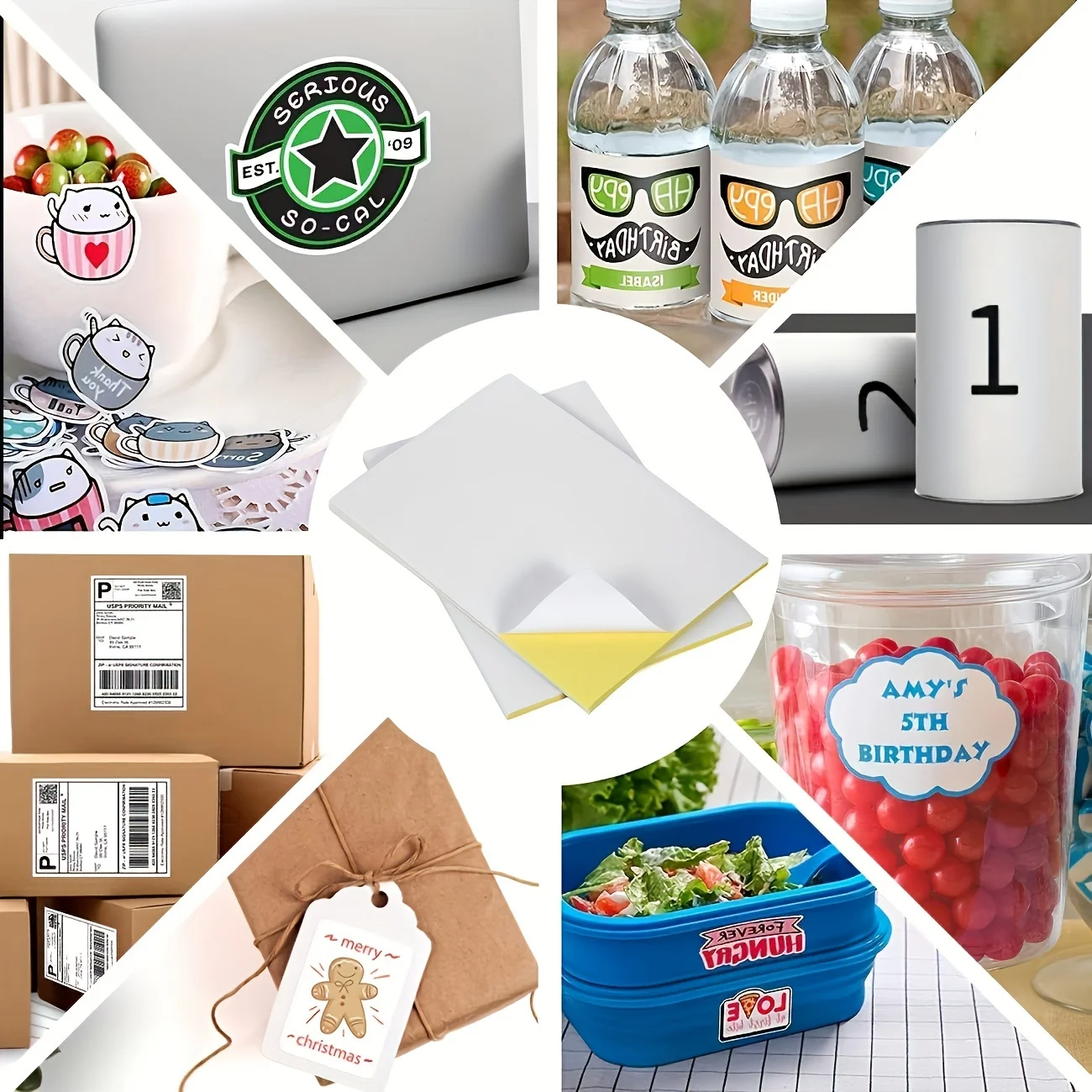 50 hojas de pegatinas brillantes y papel autoadhesivo A4, pegatinas impresas - pegatinas autoadhesivas, blanco brillante