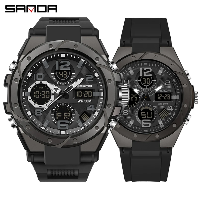 SANDA 2022 Fashion Digital Watch for Men Women Couple Wristwatches 2Time Chrono Dual Display Waterproof Sports Quartz Watches