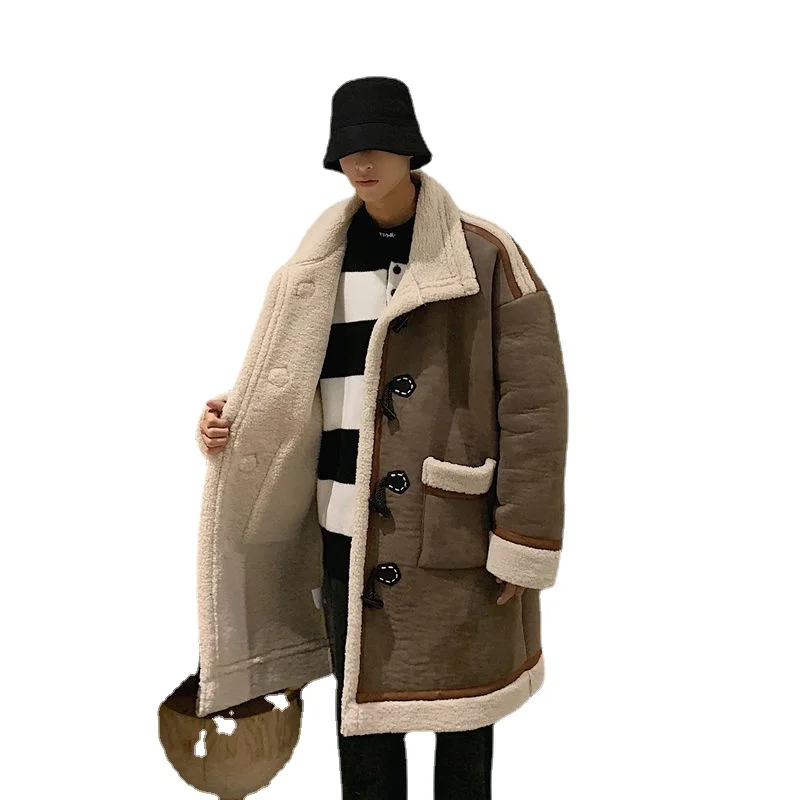 

Winter Men's Waterproof Snow Jackets Suede Fabric Coat Thicken Lamb Parkas Horn Button Windbreaker Trench Cotton-padded Clothes