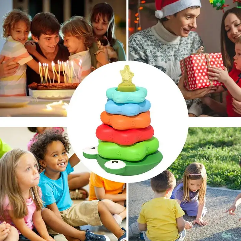 

Stacking Rings Toy Unique Nurture Creativity Early Educational Learning Stacking Tower Frog-shaped Stacking Rings for Kids