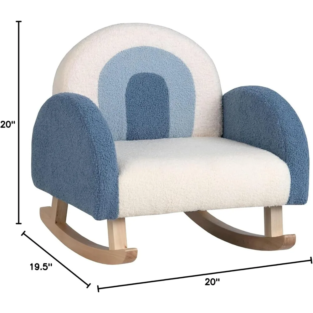 Kids Blue Rocking Chair with Solid Wood Frames, Plush Fabric, Anti-Tip Design for Kids Room, Nursery, Playroom, Preschool 3