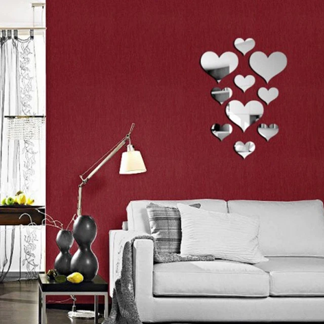 10 pièces/ensemble Durable amour coeur autocollants autocollant Mural miroir Mural 3D décalcomanie Simple bricolage décoratif amovible Paster décoration de la maison 6