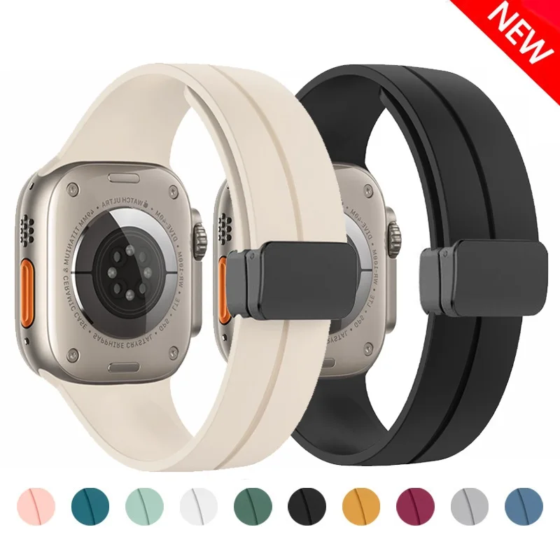 애플 워치 밴드용 마그네틱 스트랩, 실리콘 스포츠 팔찌, iWatch 시리즈 울트라 6 5 3 7 8 se 44mm, 45mm, 38mm, 49mm, 40mm, 42mm, 41mm