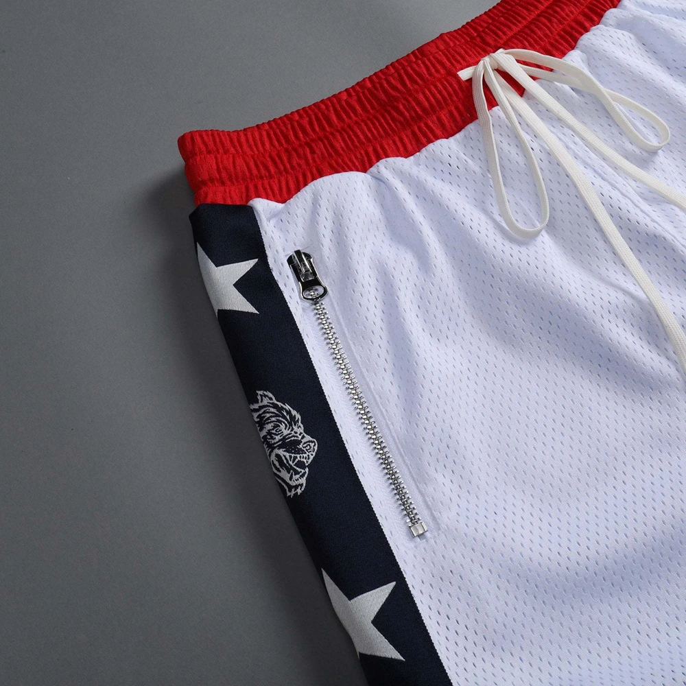 Mens Breathable Basketball Shorts White Printing Mesh Fitness Sports Leisure Workout Sport Pants Outdoor Running Training Shorts 4