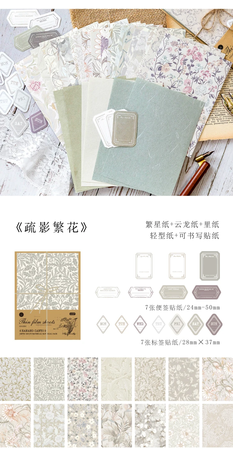 40pcs/pack Kawaii Scrapbooking Material Set Sticker Aesthetic DIY Scrapbooking Supplies Photo Album Decor Stationery