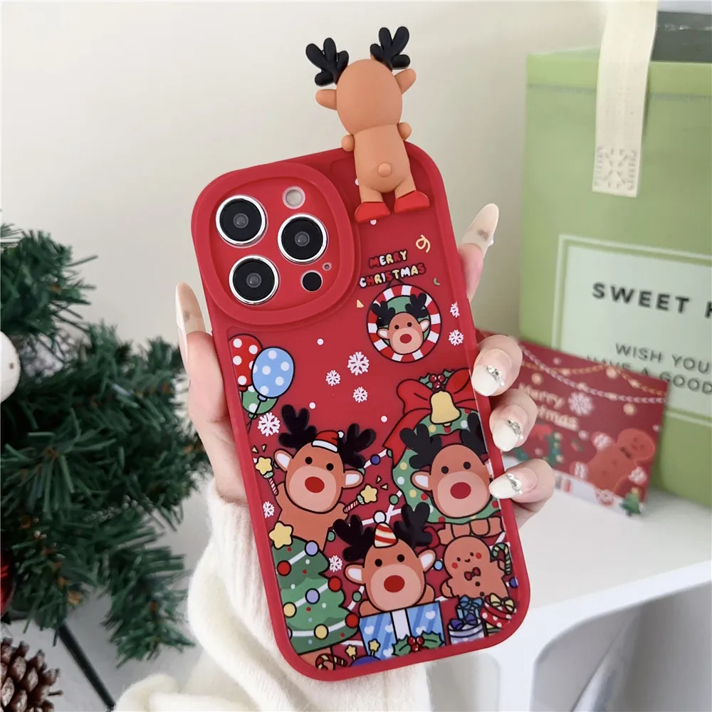 thumbnail image 1 of Funda navideña de oso 3D de Papá Noel para iPhone 16 15 14 13 11 12 Pro Max XR X XS Max 7 8 Plus SE 2020, funda trasera de silicona suave, 1 of 4