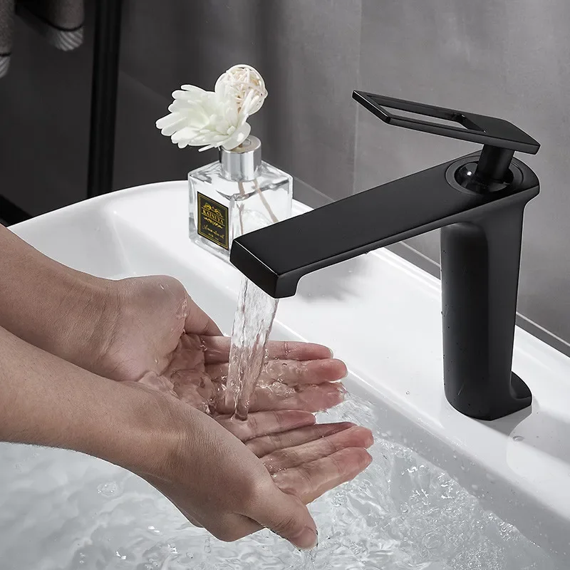 Black Basin Faucet Gold Bathroom Mixer Tap Wash basin Lavotory Hot and Cold Waterfall