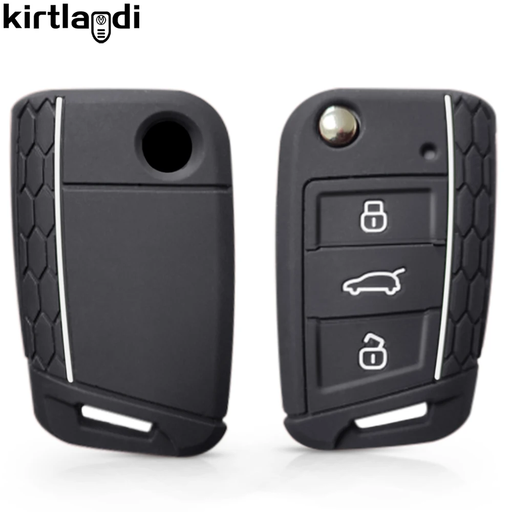 VW 골프 7 Mk3 라이온 폴로 T-크로스 접이식 케이스에 맞는 실리콘 자동차 키 커버 캡 Skoda A7 Rapid 2021 용 좌석 Toledo IV Ateca