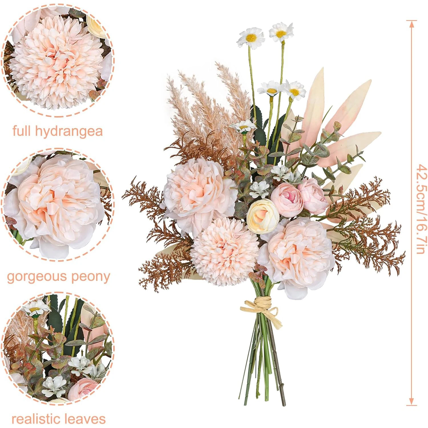 Künstliche Blume Seide Hortensien Rose Eukalyptus Kombination Brautstrauß Hochzeit Zuhause Vase Tisch DIY Geschenkbox Sammelalbum Dekor – Detail 8