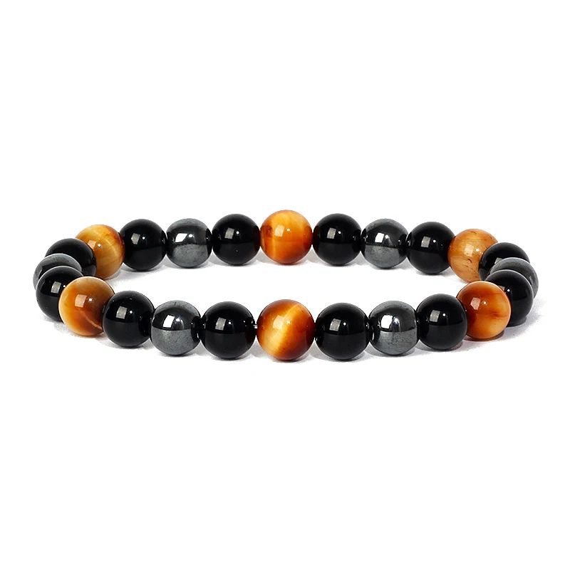 Natural Triple Protection Health Bracelets Women Black Obsidian Hematite Tiger Eye Beads Bracelets Men for Magnetic Soul Jewelry