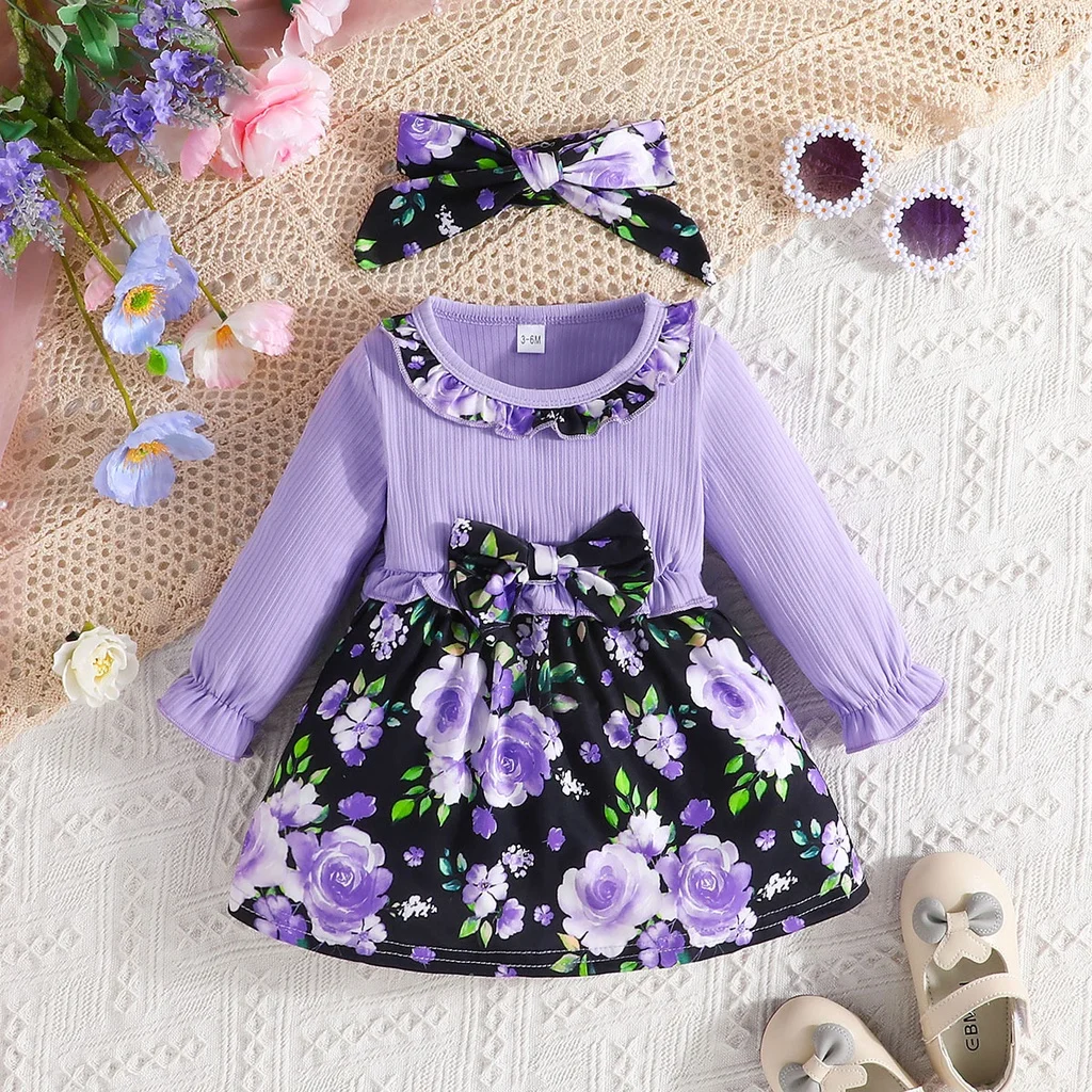 4pc Stylish Dress For Newborn Girl In Purple Color main image 0