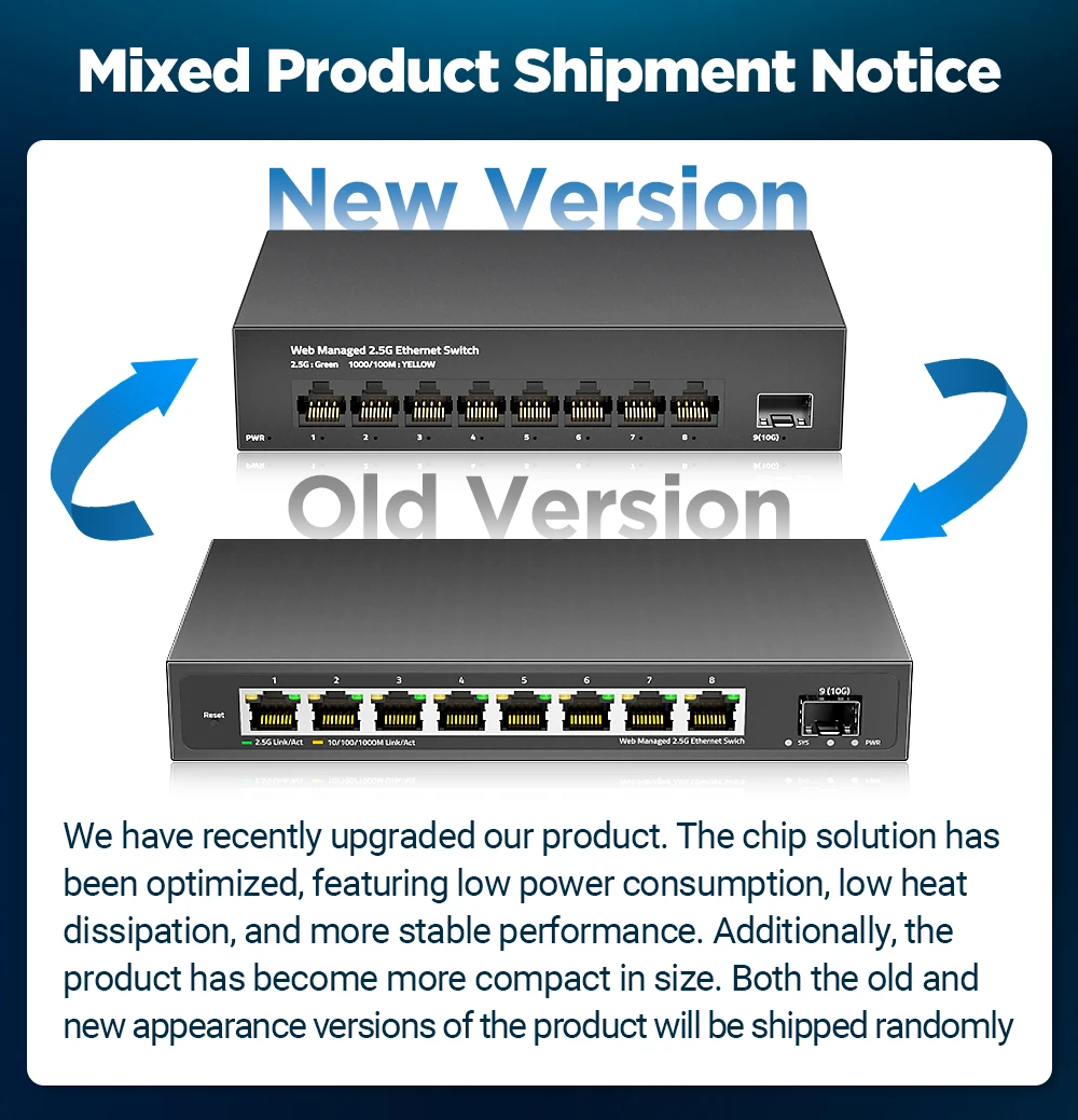 AMPCOM 2.5GbE Managed Switch 8 Port 2.5GBASE-T Network Switcher 10G SFP+ Slot Uplink Web Management QOS VLAN LACP Fanless network switch