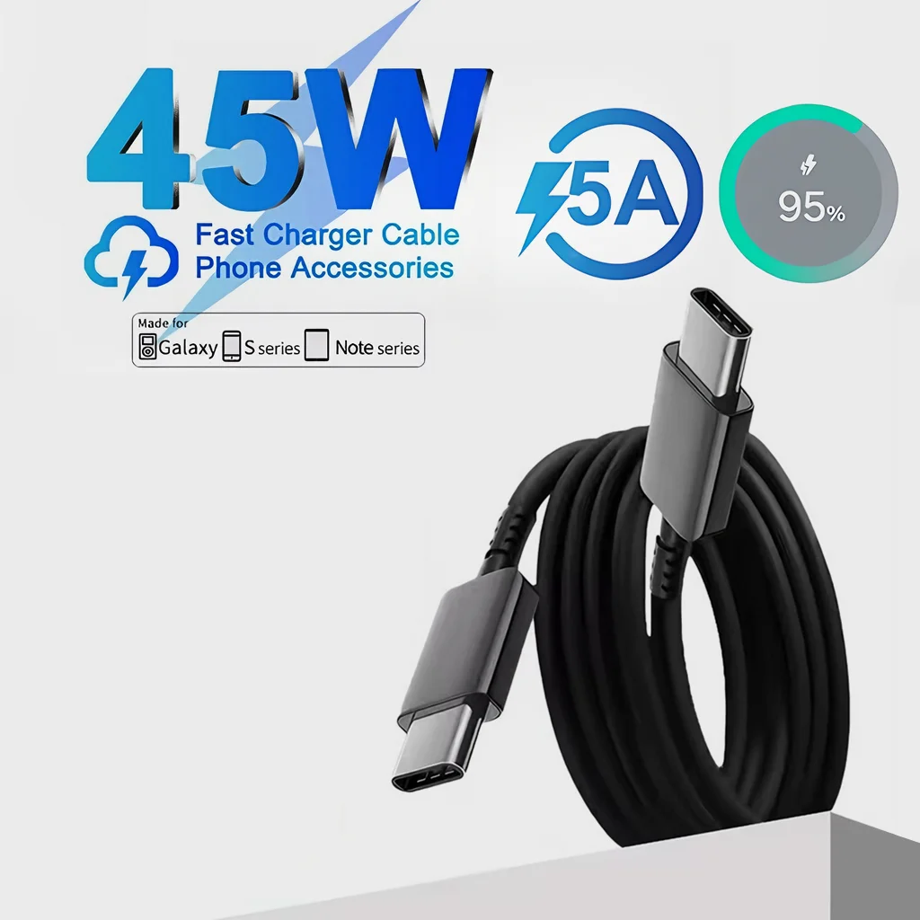 Caricabatterie super veloce da 45 W 5A per Samsung S21 S22 FE S23 S24 Plus S25 Ultra A34 A53 A54 A71 A73 Cavo di ricarica rapida da tipo C a USB-C