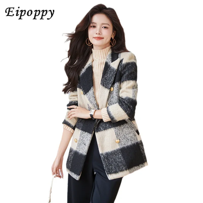 

Classic Style Plaid Blazer Women's Winter New High Sense Niche Funky Casual Small Tailored Suit Top Thick