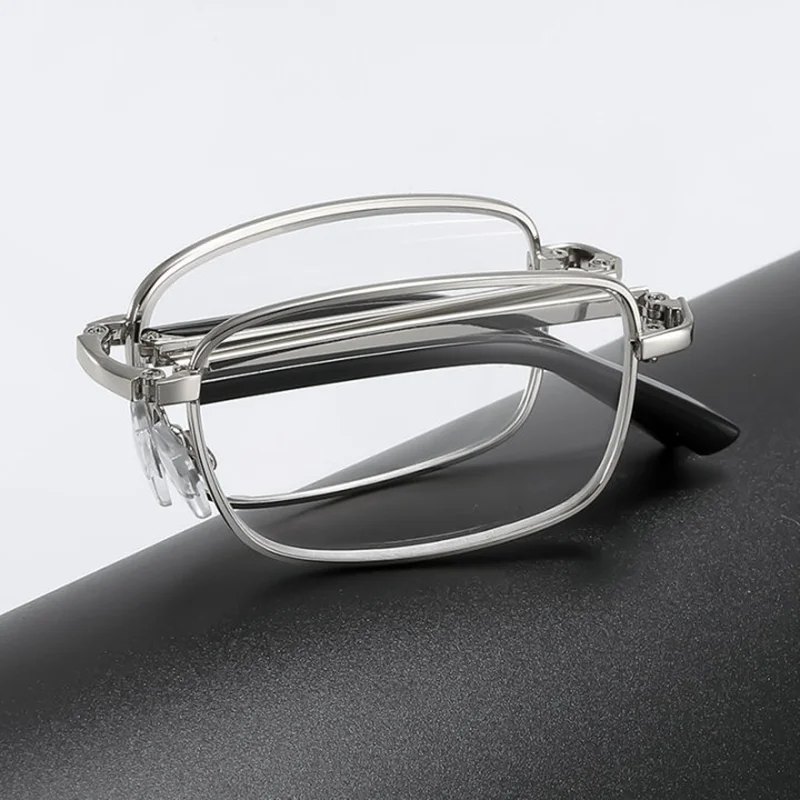 Retro-Klapp-Lesebrille, quadratischer Rahmen, tragbare Mini-Brille, Dioptrien, Sehhilfe, Unisex, 0,5 + 0,75 + 125 + 175 + 500 + 550 + 600