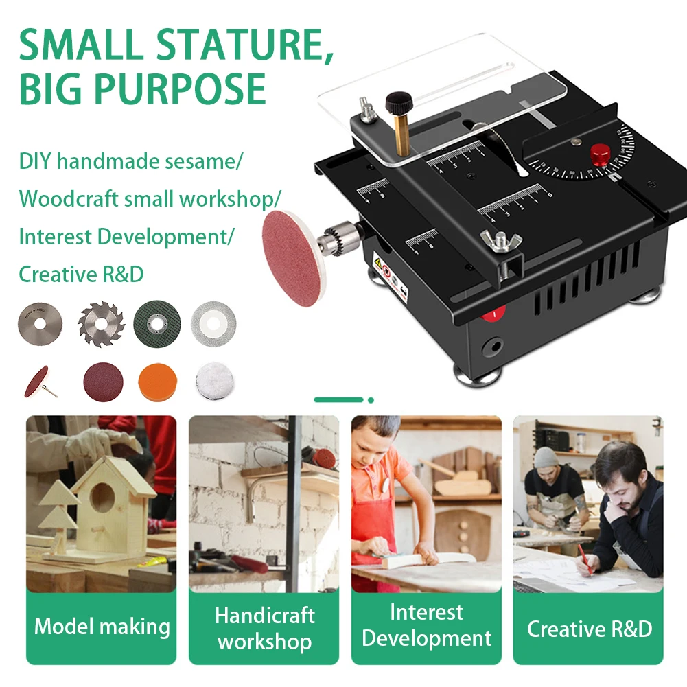 Mini Table Saw For Crafts – Adjustable Speed & Angle, All-in-One For Cutting, Sanding, Engraving Wood, Plastic, PCB