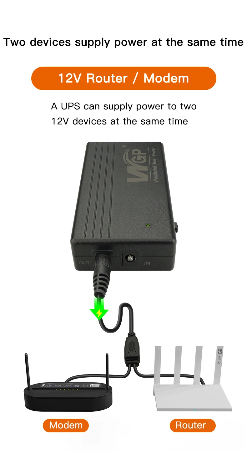 Description Picture 4 of itemWGP 7800mAh Mini UPS DC Uninterruptible Power Supply built-in Battery Backup12v 2A Router wifi Modem Home 220V 24W with Charging