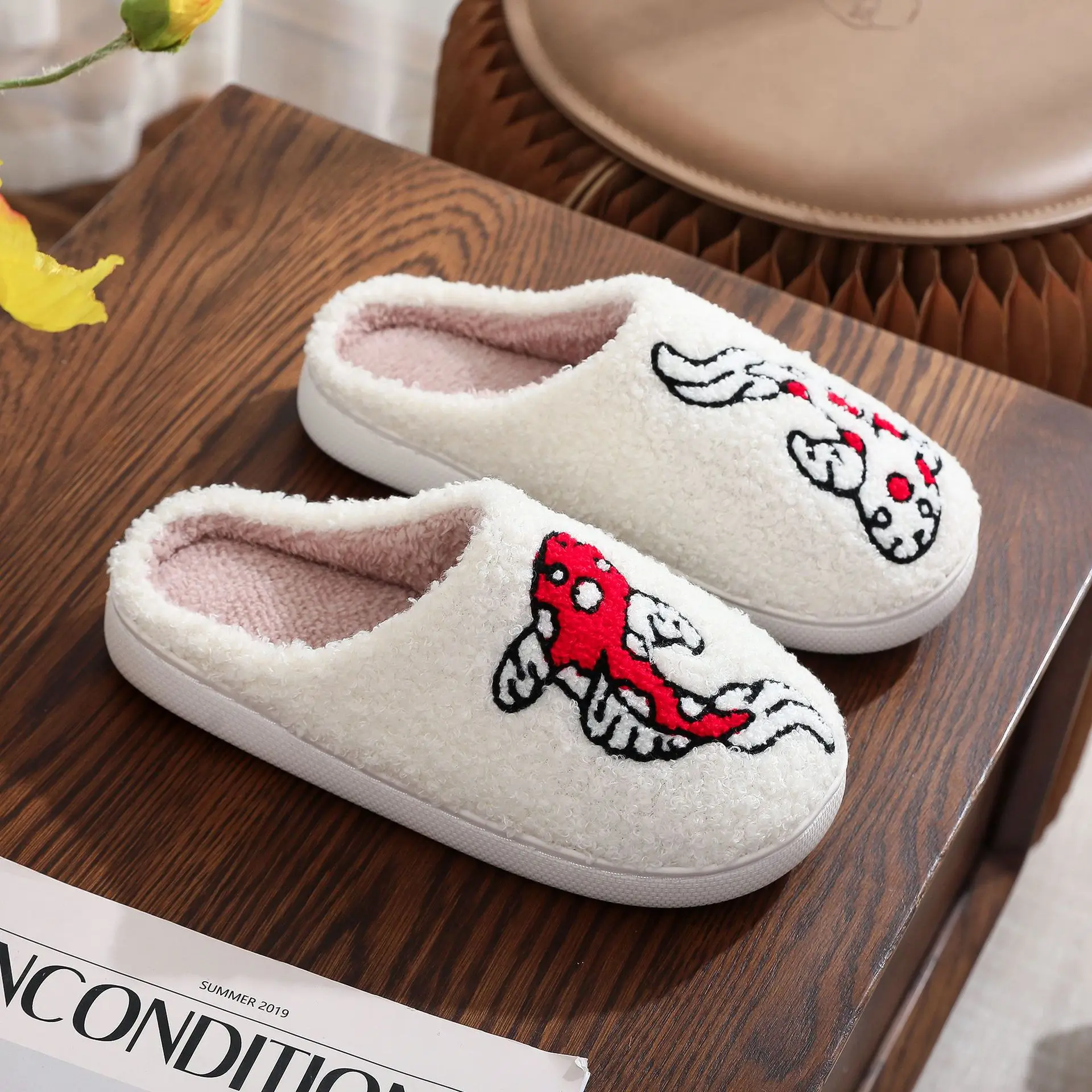 Indoor-Baumwollpantoffeln für Herren und Damen, Herbst-Winter-Hausschuhe, niedliche Cartoon-bestickte, flauschige Hausschuhe für Paare – Detail 12