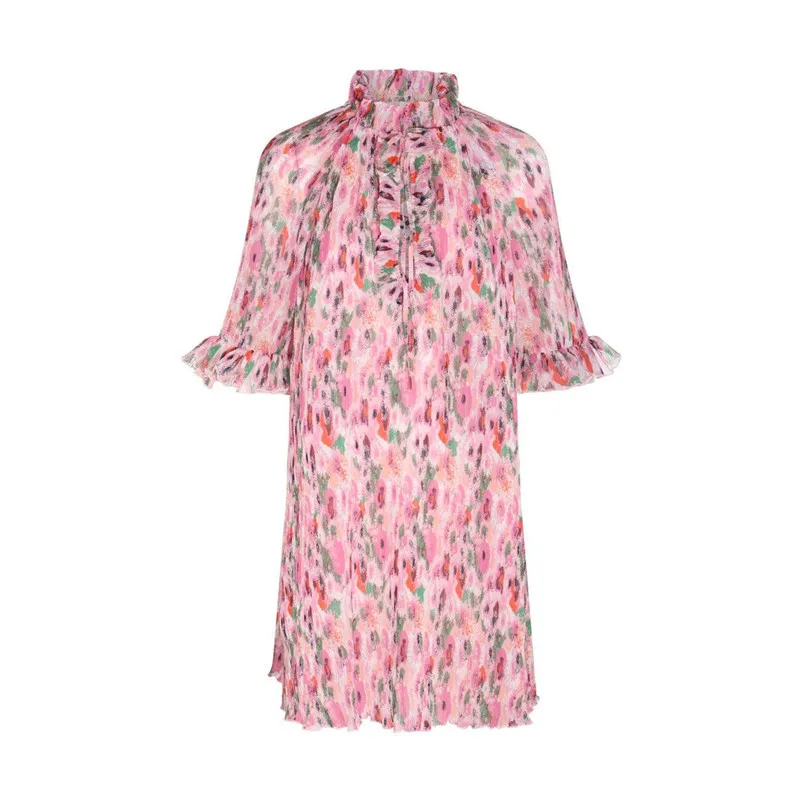 

Women Floral Dress Hot Selling Office Lady Sweet Chiffon Knee-Length Loose Fit Versatile Chic Butterfly Sleeve Basics Vestidos