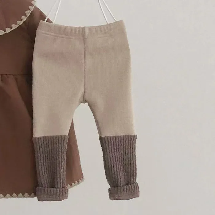 4159B Ins Baby Leggings Add Velvet Girl's Pant 2022 Winter Cashmere Baby Stitching Leggings Fashion Fine Pit Warm Cashmere Pants 5