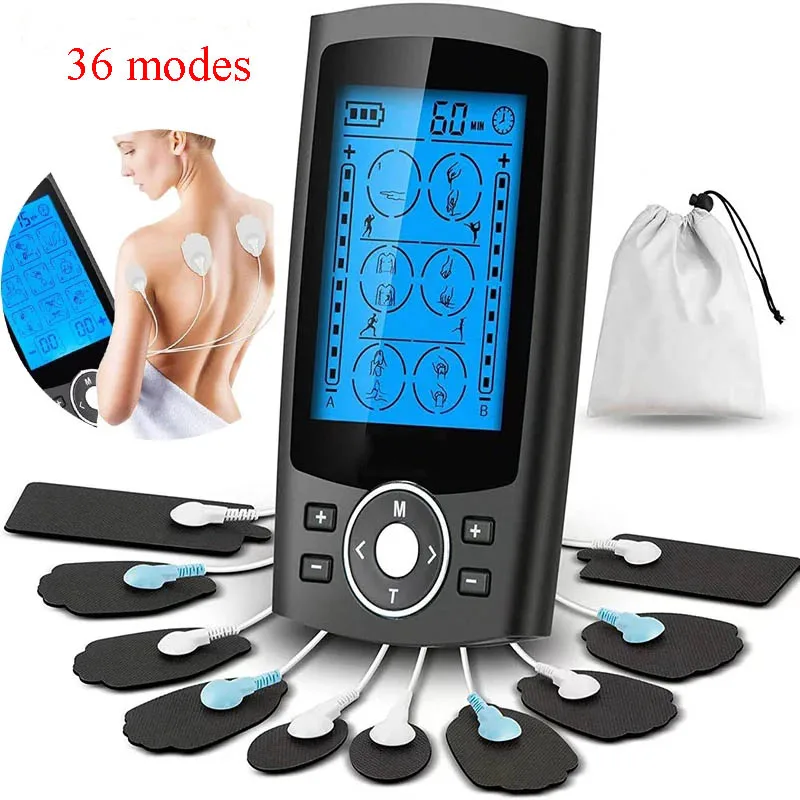 36-Mode Tens Muscle Stimulator Electric EMS Acupuncture Body Massage Digital Therapy Slimming Machine Electrostimulator 10 20 50pcs replacement electrode pads for slimming body massager tens acupuncture therapy machine massager healthy pad patch