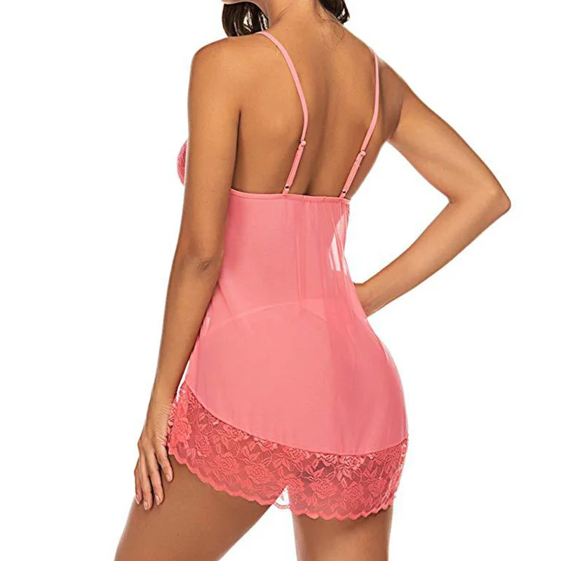 See-Through Nightgowns Women Sleepwear Tulle Lace Night Dress Sexy Lingerie Erotic Costumes Exotic Apparel Underwear Nighties