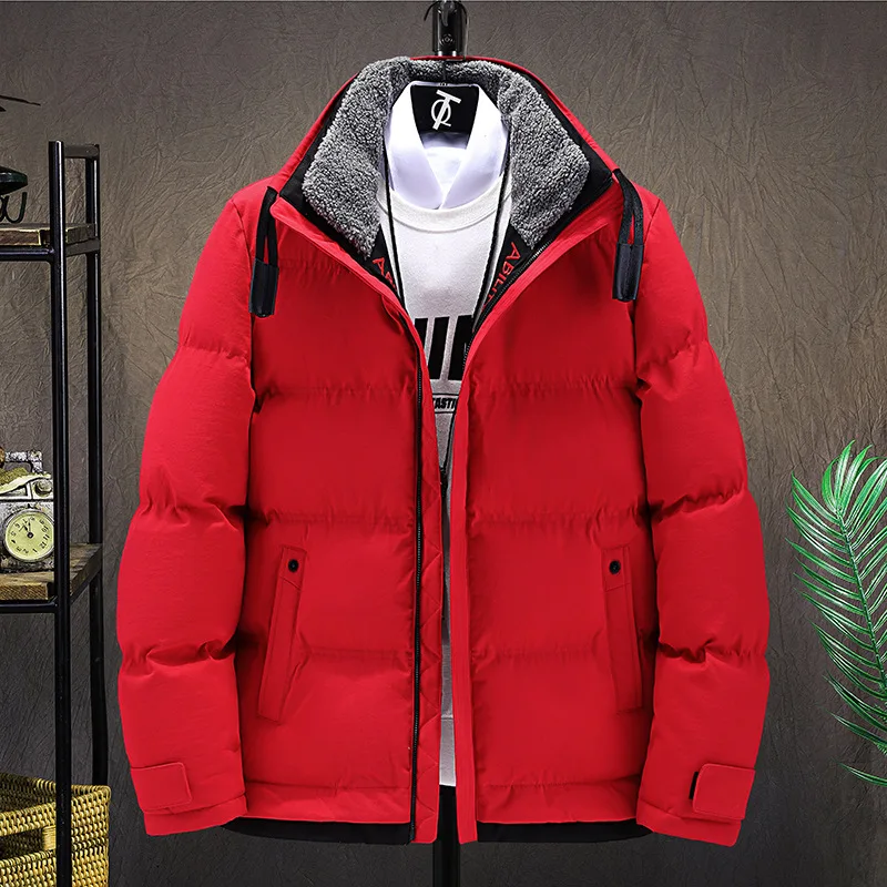 Winter Plus Velvet Stand-up Collar Color Matching Cotton Clothes Mens Fashion Thickened Warm Jacket Outdoor Sports Jacket Men