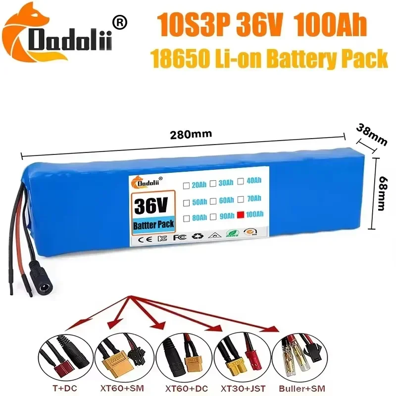 Ultra-Durable 10S3P Electric Scooter Battery 36V 100Ah 18650 Lithium-ion 350W 500W with +42V Charger for Superior Performance rechargeable battery