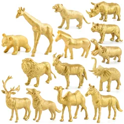 Minifiguras de animales salvajes doradas de 12 piezas, figuras de animales reales para pastel, coleccionables como regalos de cumpleaños, Kit de manualidades