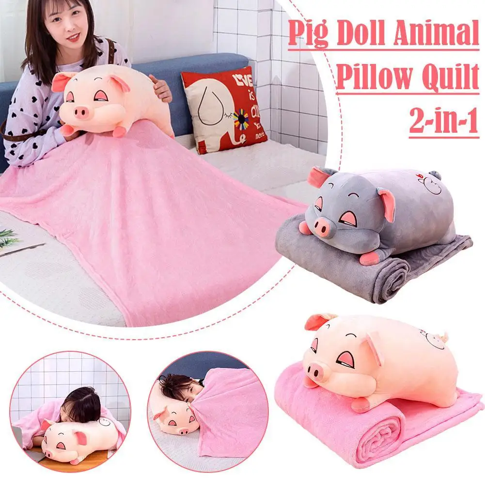 

2 In 1 Soft Cushion Plush Blanket Pillow Quilt Cartoon Pig Pillow Office Nap Sofa Bed Home Car Decor Wholesale Plush Toys