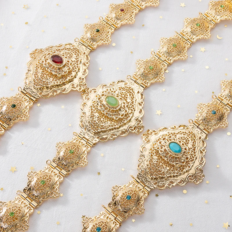 Fatima Moroccan Chic Wedding Gold Color Belt Metal Luxury Algeria Women Bride Waist Chain Adjustable Length
