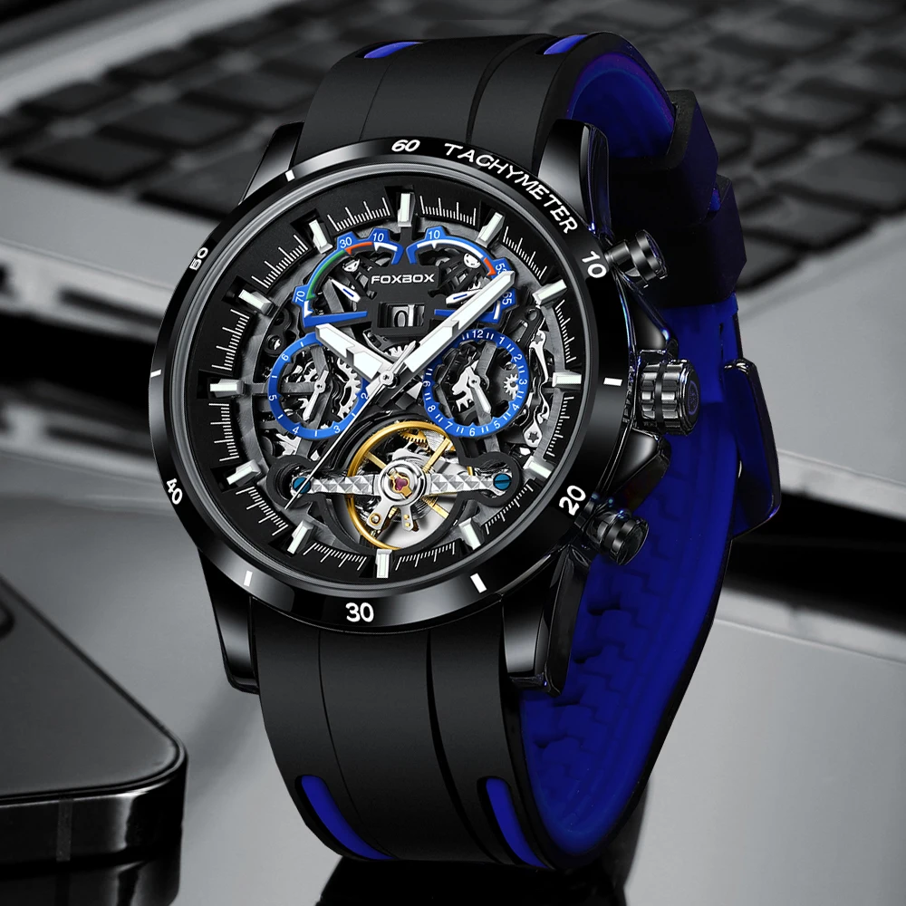 lige-男性用高級自動巻き時計メカニカル腕時計発光耐水性