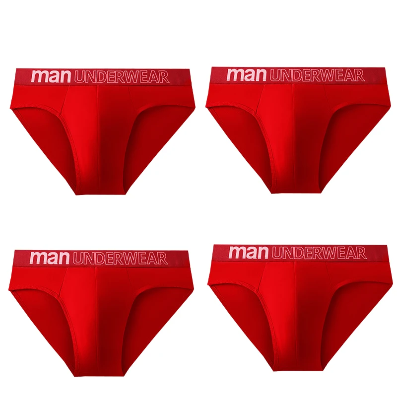 4pcs Men's Sexy Briefs Student Fashion Underwear Men's Panties Breathable Elastic Large Size Male Underpants Letter waist print