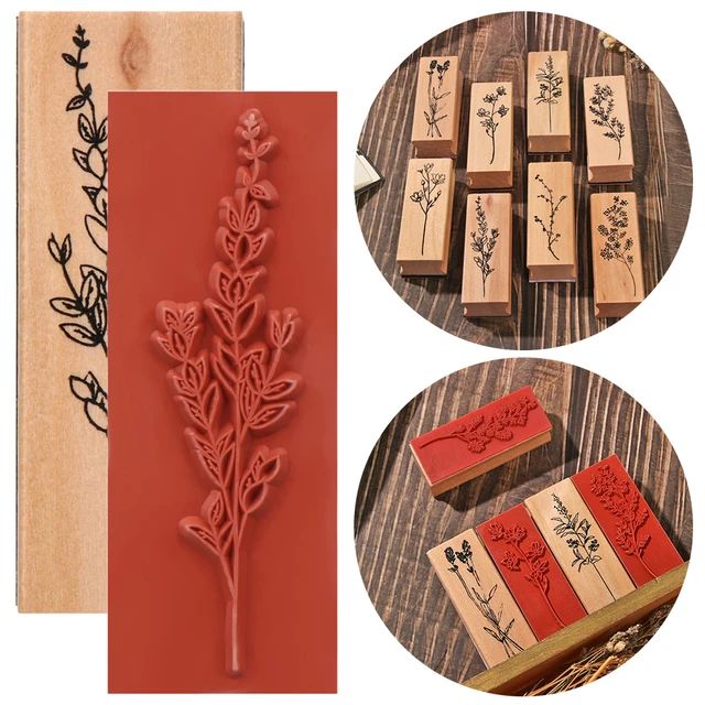 16 Pieces Vintage Wood Rubber Stamps Flower and Plant Decorative Rubber  Stamp Wooden Mounted Stamp Set for DIY Crafting, Scrapbook, Painting,  Letters