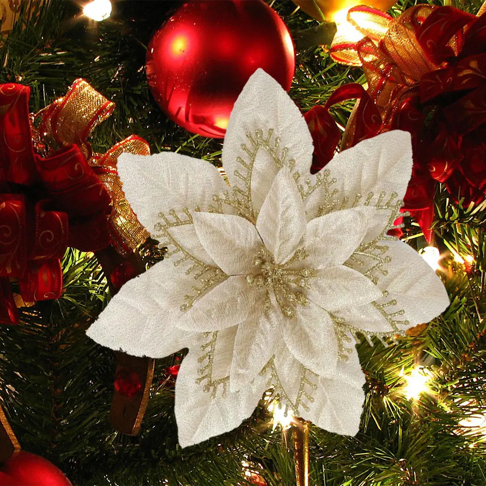

Artificial Silk Cloth Flowers Head Christmas Tree Ornaments New Year Xmas Wedding Party Home DIY Decoration