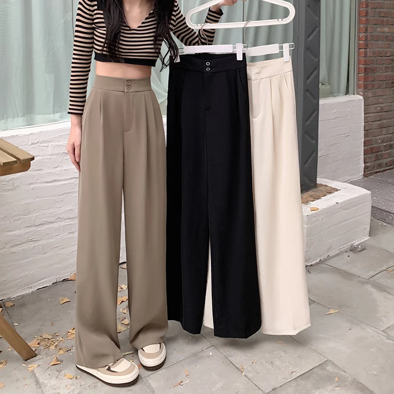 

Sanmuzi fast fashion women's wear ~ spring new elastic waist suit wide leg pants high waist loose casual suit pants